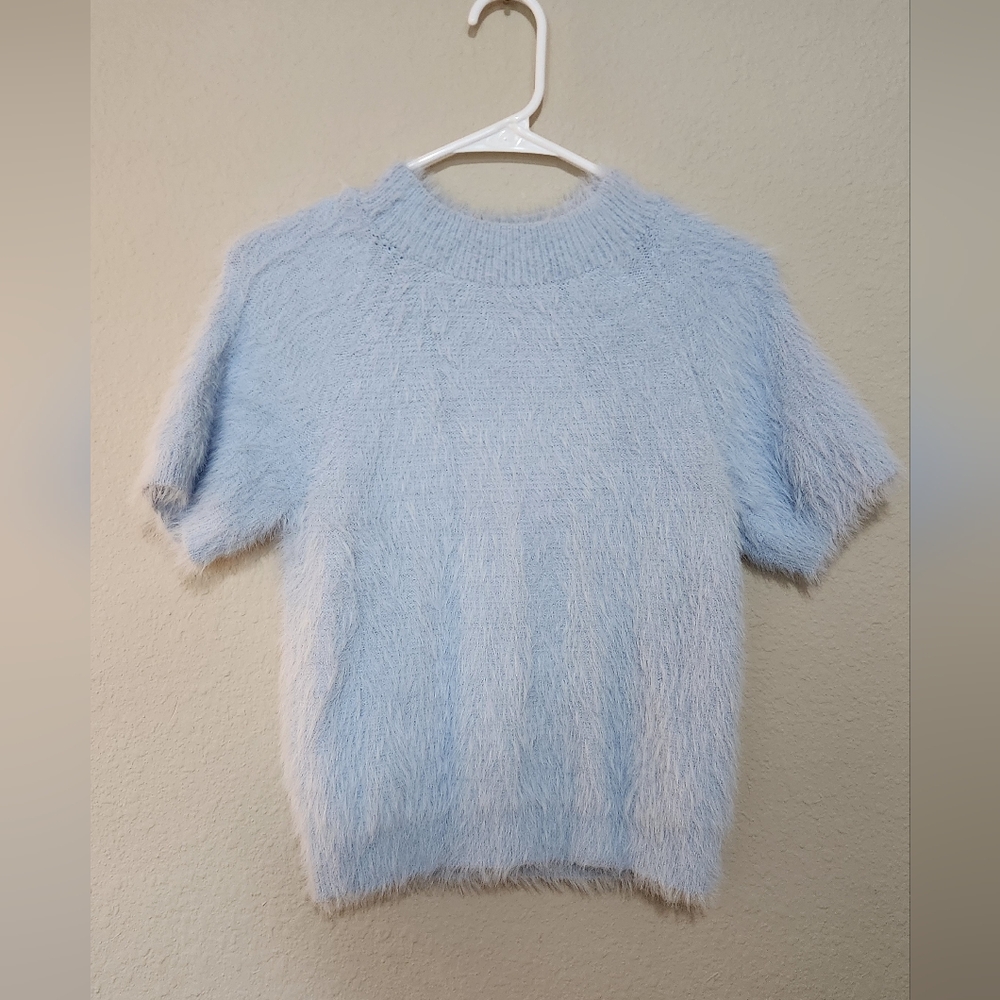 Pilcro Light Blue Fuzzy Short Sleeve Sweater Top Size Small